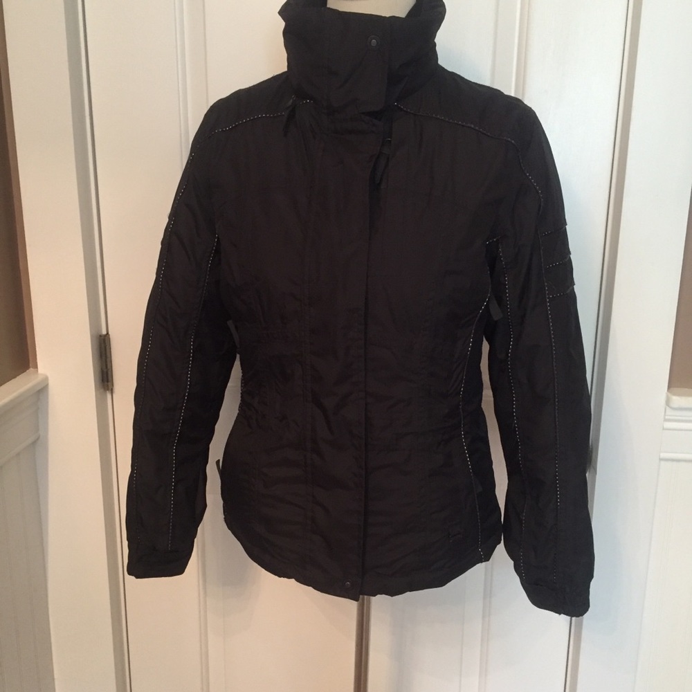 CALVIN KLEIN JACKET COAT BLACK WATERPROOF PUFFER ZIP FRONT POCKETS HOOD Size XS